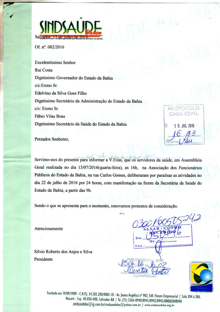 ofivcio paralisação